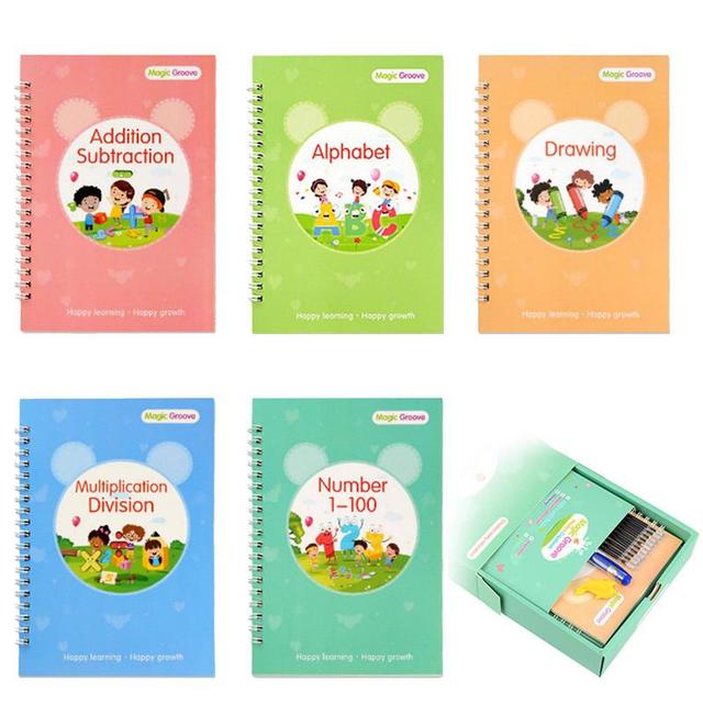 5Pcs Magic Copybook For Kids Grooved Handwriting Book With